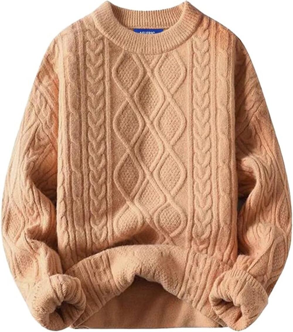 AELFRIC EDEN Cable Knit Crewneck Sweater - Camel / Peach - Size M